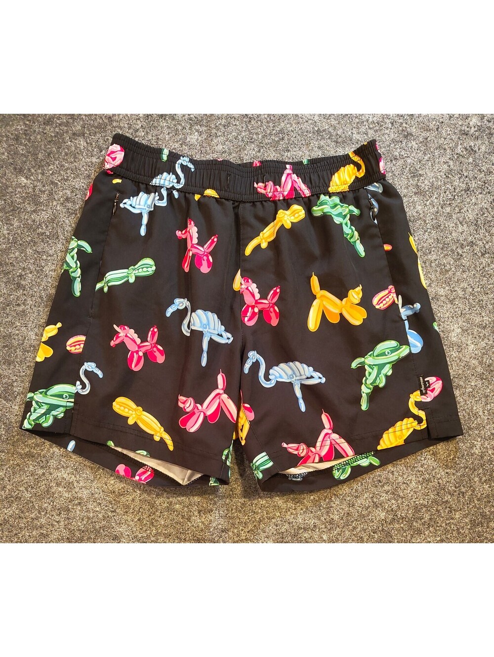 Maamgic Swim Shorts Men’s XS Black Balloon Animal Print Elastic Waist Pockets